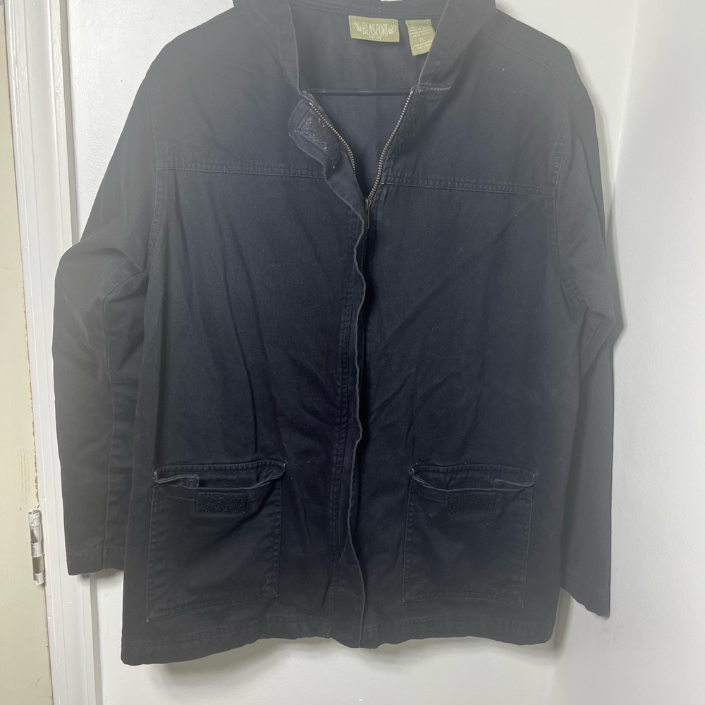 Blassport Petite Black Cotton Utility Jacket Hooded Zip Front Pockets PL